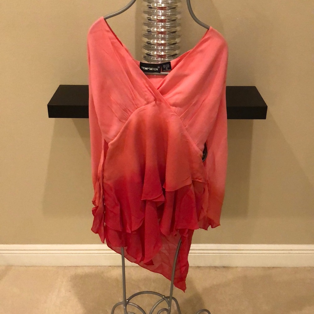 Ombré Deep V Tiered Blouse NEW